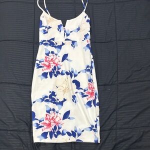 Guess White Dress with Blue and Pink Floral Print